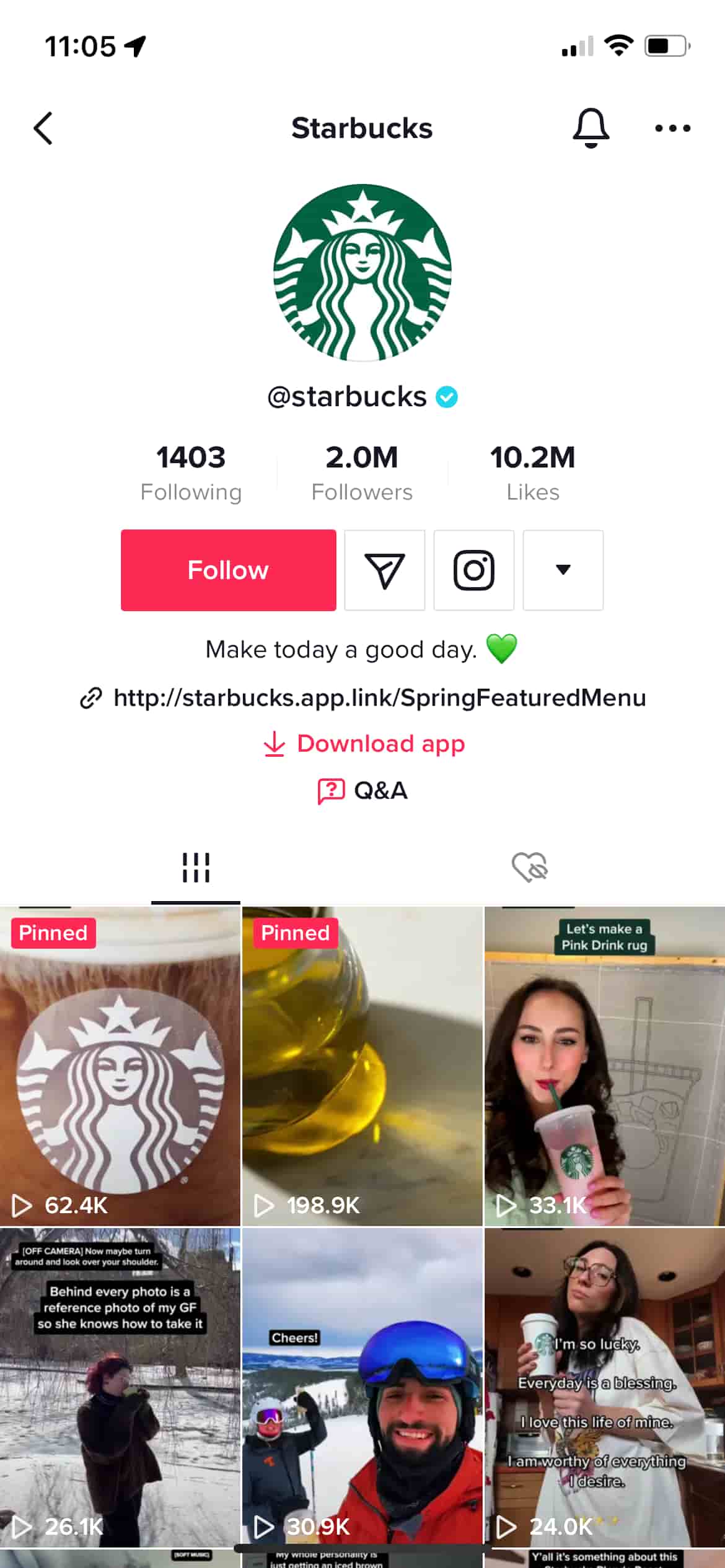 A screenshot of Starbucks on TikTok