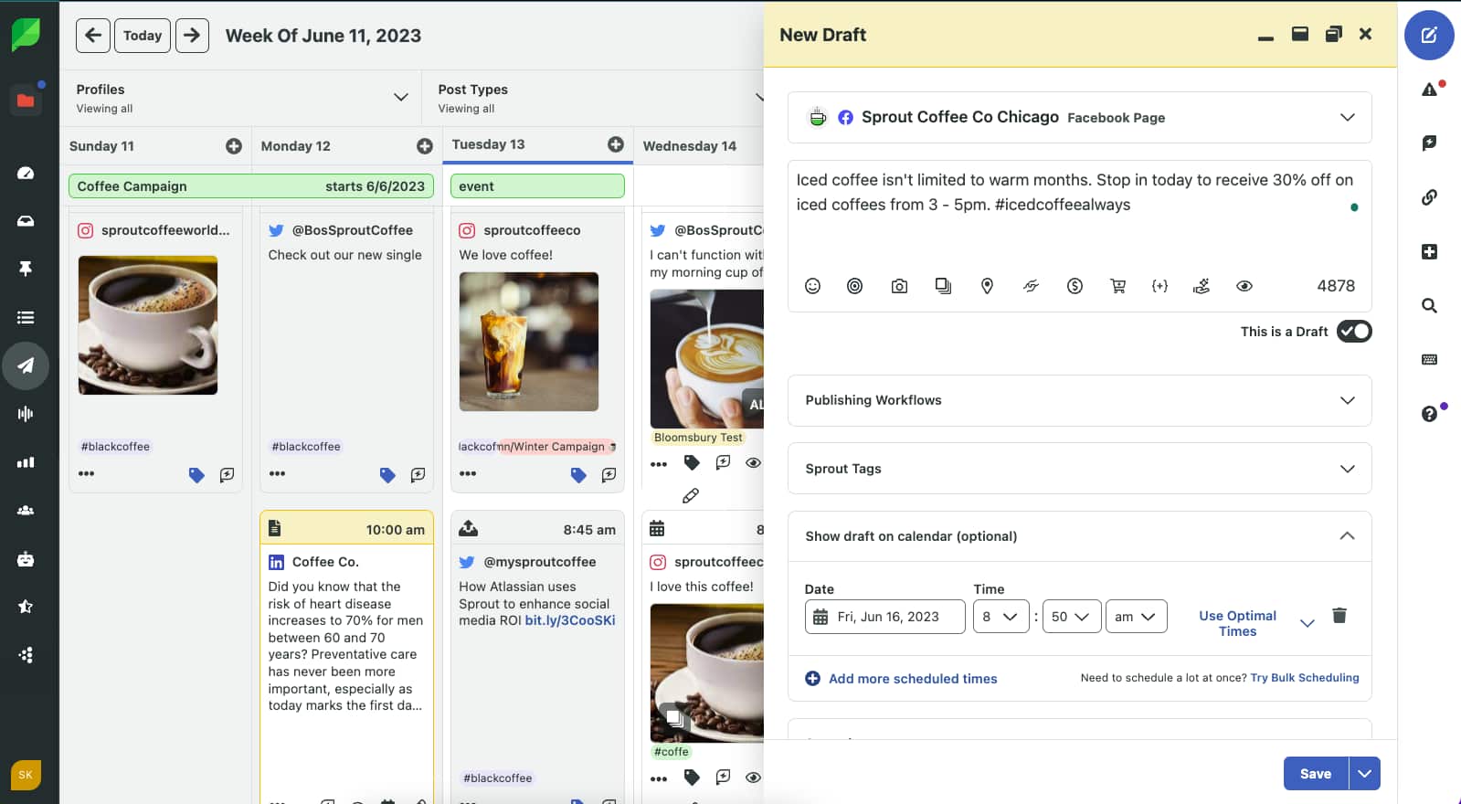 Sprout social facebook marketing scheduling tool example