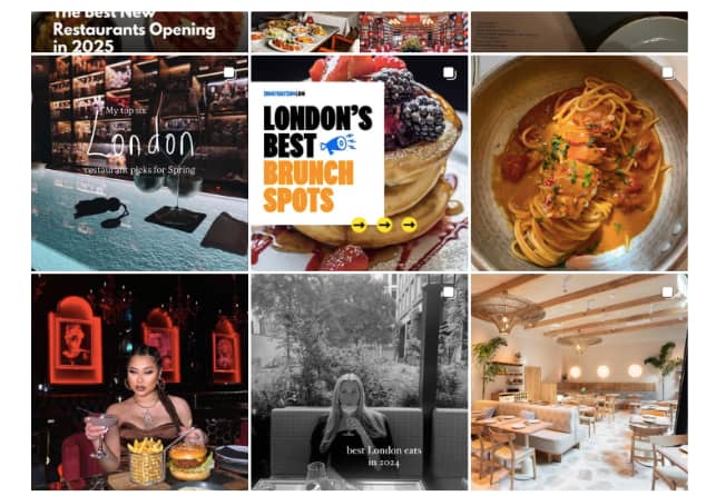 Instagram page showing popular hashtag of London restaurants