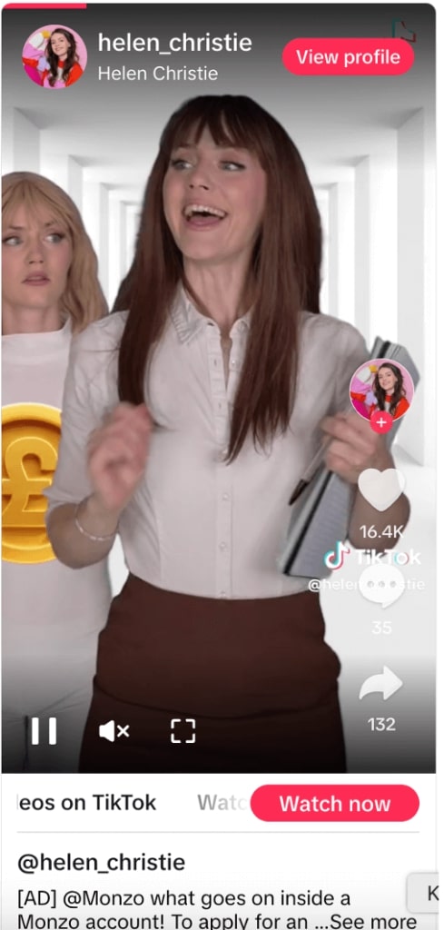 Helen Christie's TikTok video. She's a UK-based content creator and actor with close to two million TikTok followers and one million YouTube subscribers.