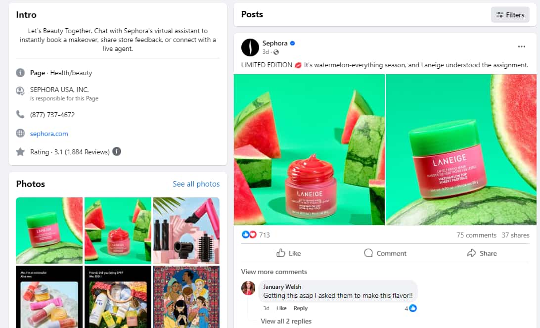 sephora facebook marketing example