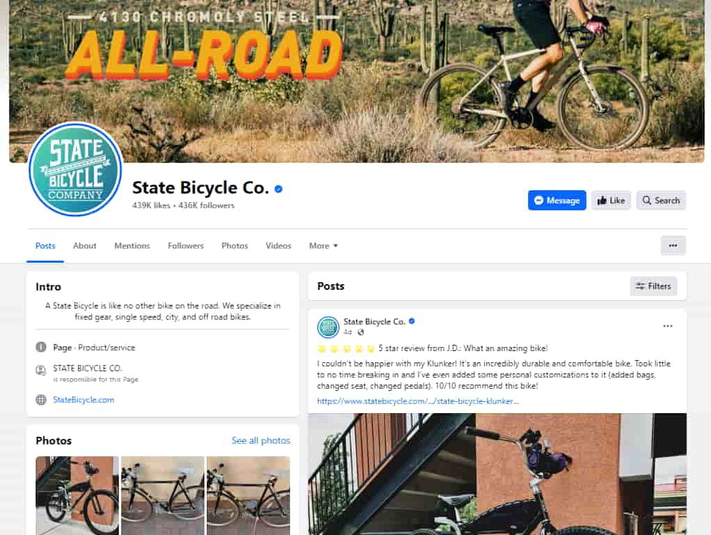 Facebook marketing page example