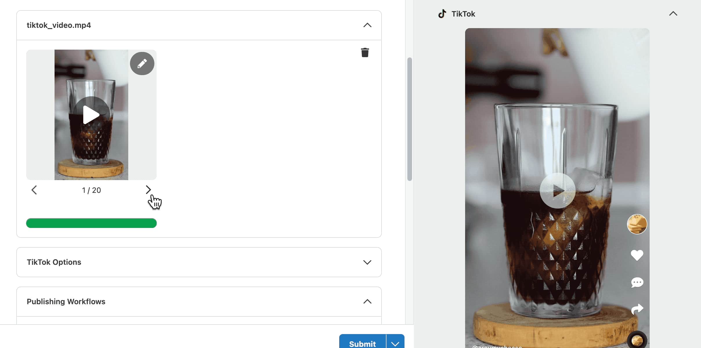 Selecting TikTok video thumbnail using Sprout Social 