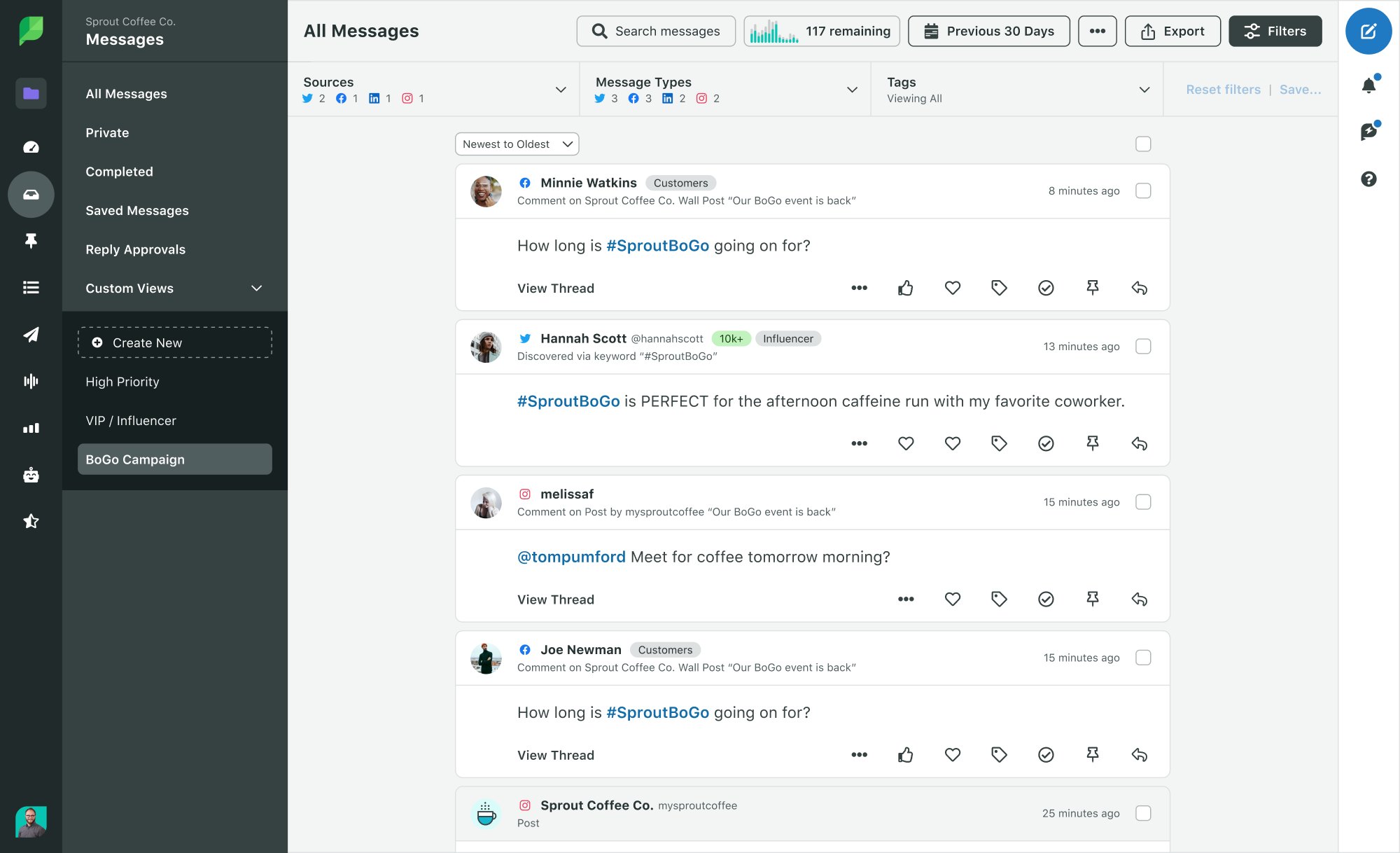 Sprout Social Product Image of Engagement My Inbox.