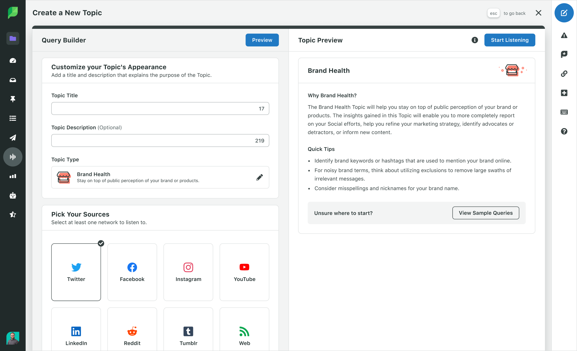 A preview of Sprout's Query Builder tool.