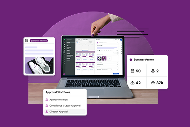 Example of a promotional Instagram post being created and scheduled on Sprout Social’s social media calendar and adding approval workflows.