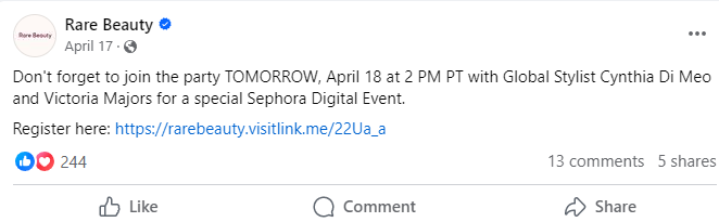 rare beauty text post example