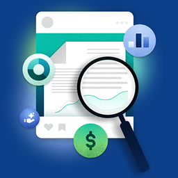 Una colección de iconos, que incluyen una lupa, un gráfico, el signo del dólar y símbolos de redes sociales, simbolizando la demostración del ROI orgánico en las redes sociales.