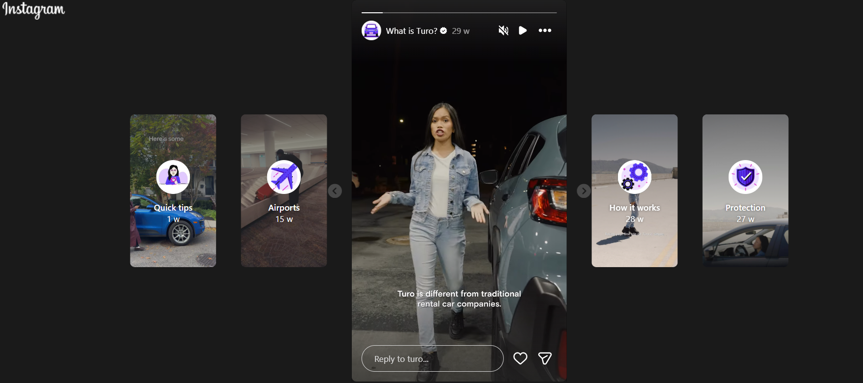 Turo's saved Instagram stories