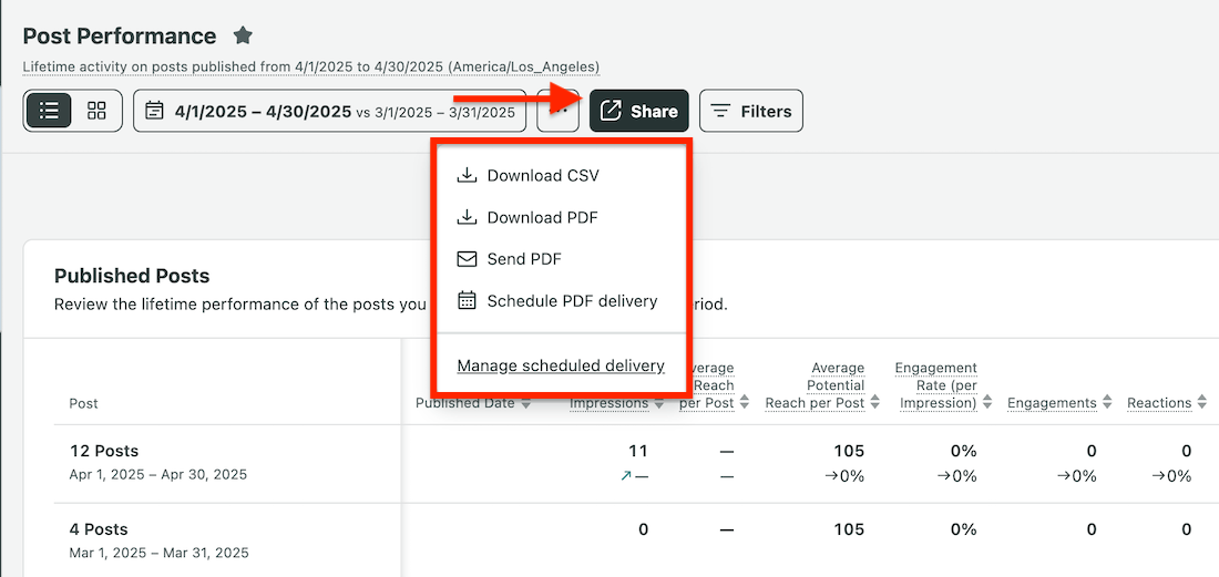 Exporting social media reports in Sprout
