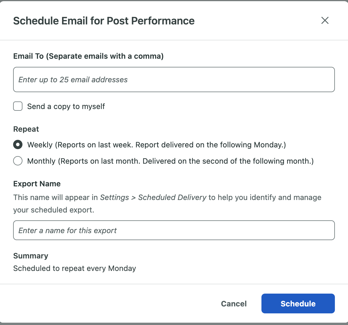 Scheduling social media reports in Sprout