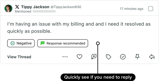 A Case open in Sprout Social. Filters indicate that the message is of negative sentiment and requires a response.