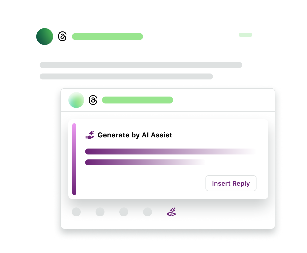 La interfaz de usuario del producto muestra cómo responder a los comentarios de Threads en Sprout Social con tecnología de IA.