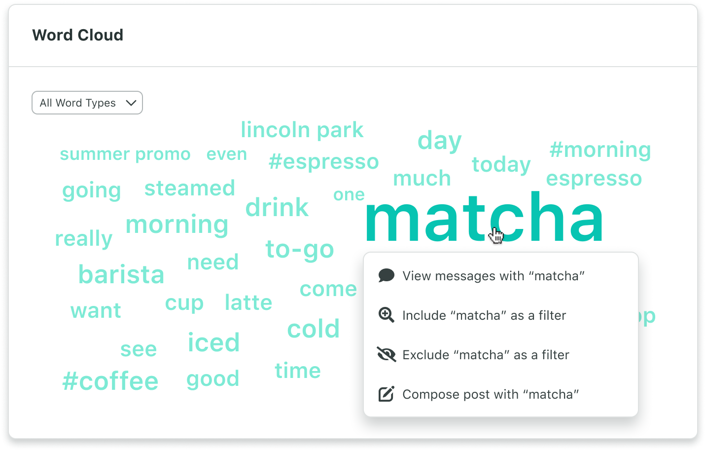 The Word Cloud table in Sprout Social's listening tool. 
